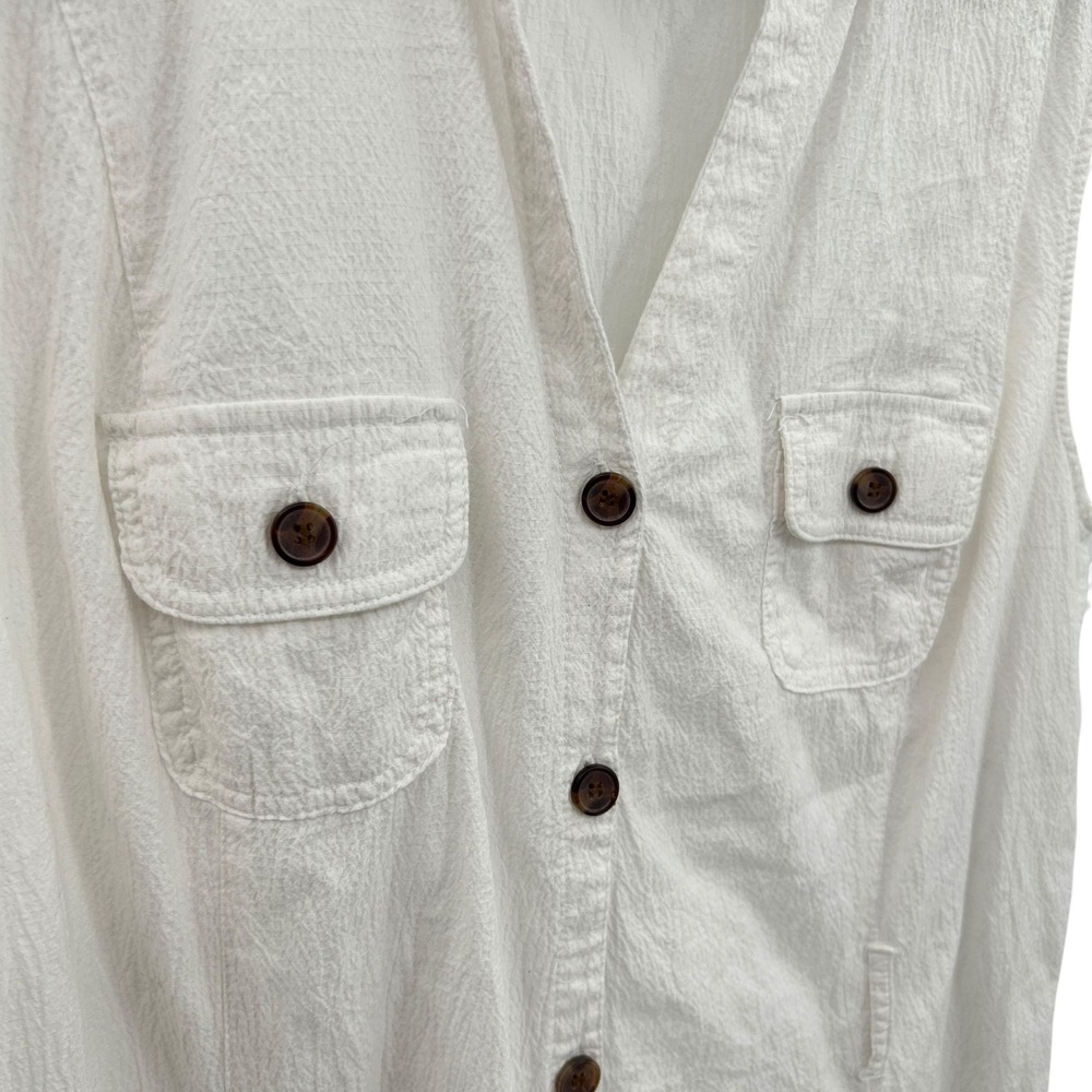 White Button Front Shirt Dress XL Sleeveless Cotton Summer Minimalist Resort - Picture 2 of 8